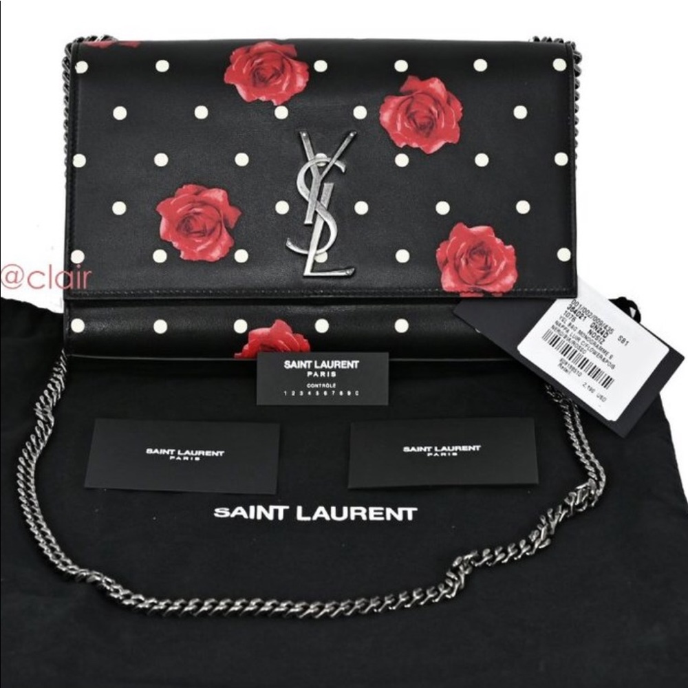 Saint Laurent Monogram Kate Chain Wallet Polka Dot